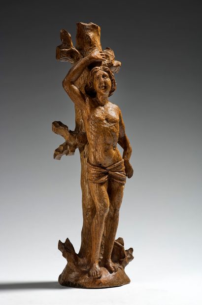 null Saint Sébastien en chêne sculpté
Fin du XVIème siècle
H. 34 cm (bras gauche...