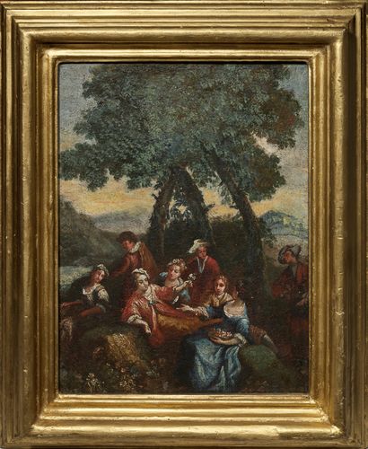 ECOLE FRANCAISE, dans le goût du XVIIIe siècle Scène champêtre
Huile sur toile
41...