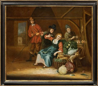 École du Nord, dans le goût du XVIIe siècle Tavern scene
Oil on canvas
64 x 73.5...