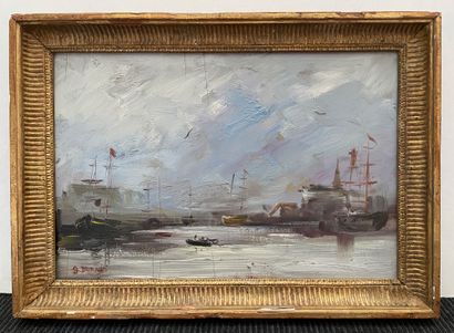 G. DURAND (actif au XXe siècle) Fishing Boats in the Port
Oil on panel, signed lower...