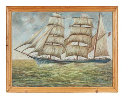 ECOLE XXe SIÈCLE Three-masted boat with all sails out
Pastel, bears an illegible...