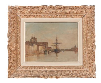 Charles LAPOSTOLET (1824-1890) Bateau à quai
Huile sur toile, non signée
36 x 35...