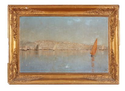 João Vaz (1859-1931) Vue de Lisbonne
Huile sur toile marouflé sur panneau, signée...