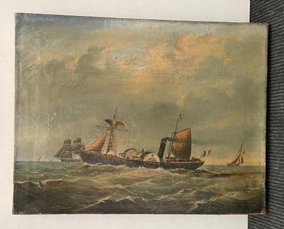 Napoléon CONSEIL (1837-1871) Mixed ship with paddle
Oil on canvas, signed lower right...