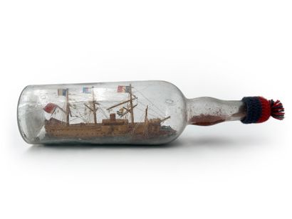 Ship in a bottle French warship and a mixed...