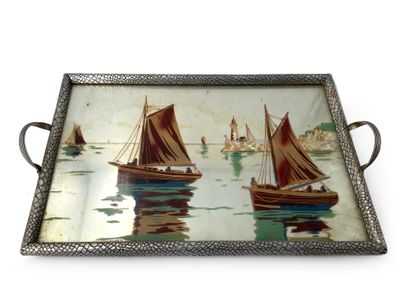 Serving tray decorated with fishing boats...
