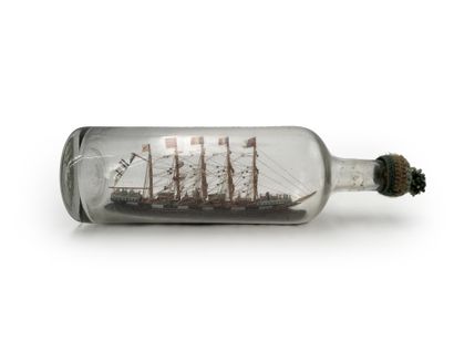 Boat in bottle Four masts barque with dry...
