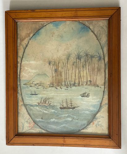 C. Leroy (XIX-XXe siècle) Watercolor on fabric in oval, signed lower right
43 x 35...