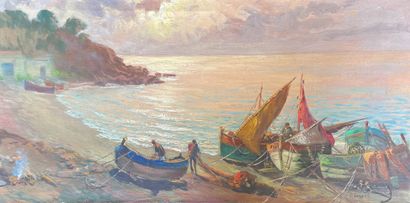 Pierre FOREST (1881-1971) Retour de pêche
Huile sur toile, signée en bas à droite
50...