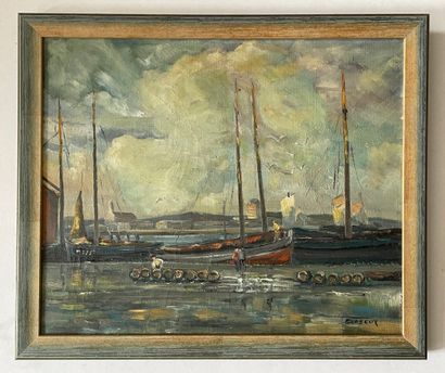 GLESEUX (actif au XXe siècle) Fishing Boats at the Quay
Oil on canvas, signed lower...