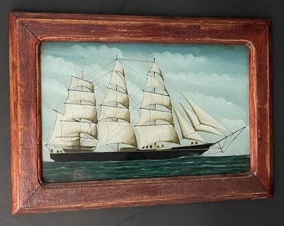 null Fixed under glass
Three-masted barque seen from starboard 10,5 x 16,5 cm (at...