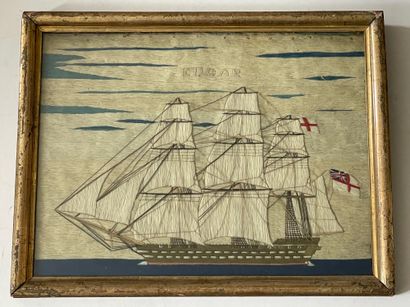 École ANGLAISE, fin XIXe siècle Three-masted square-rigged ship flying the English...