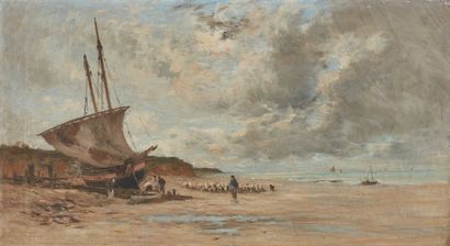 Charles LAPOSTOLET (1824-1890) Baie animée
Huile sur toile, signée en bas à droite...
