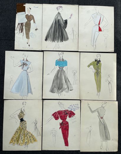 null 17 drawings by Callot Sisters
Circa 1950
Dim of one : 32 x 25 cm approx. (some...