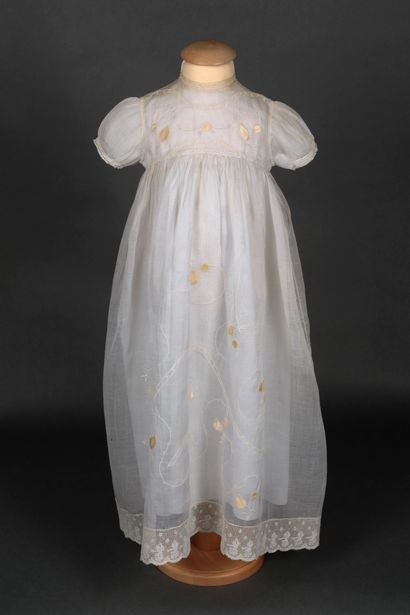 Madeleine VIONNET Little girl's dress and its bottom dress in organza reapplied leafy...