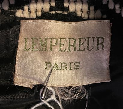 LEMPEREUR Wool ¾ coat with gray and black chevron decoration. Small round high collar...