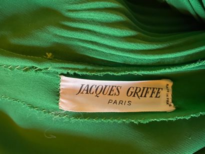 Jacques Griffe Green silk dress, cowl neckline in the back, pleated on both sides.
Circa...