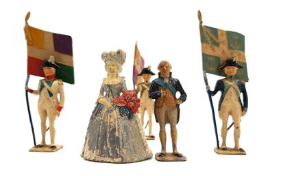 null VERTUNNI. XVIIIth century. Louis XVI, Marie-Antoinette, 3 flag bearers. First...
