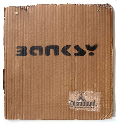 BANKSY - DISMALAND Nola (Black rain) / Bombe aérosol et pochoir sur carton / Signé...
