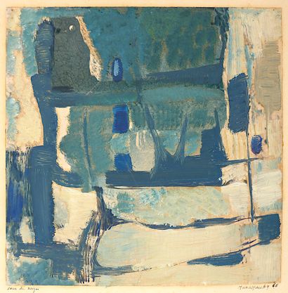 MANTON Maria (1910-2003) Jour de neige / Gouache sur papier contrecollé sur carton...