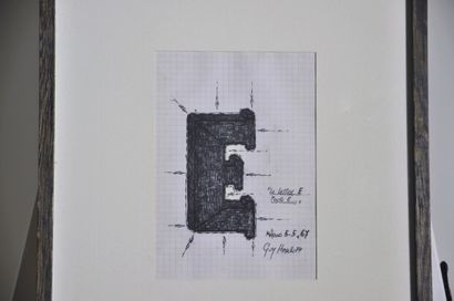  Guy Harloff - "The Letter E for E..." - 1967 
Black ballpoint pen drawing on squared...