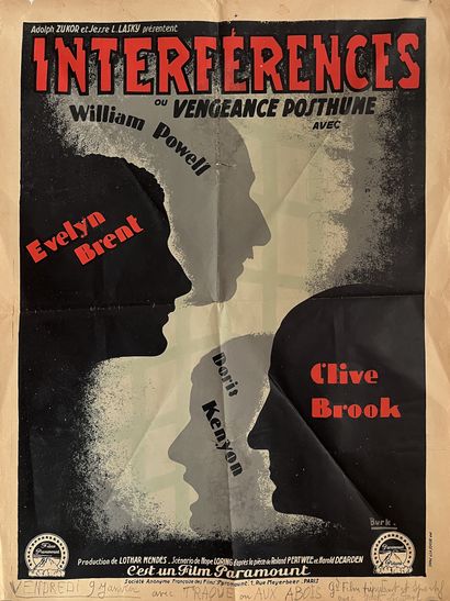 null INTERFERENCES / INTERFERENCE Lothar Mendes. 1928.
60 x 80 cm. Affiche française....