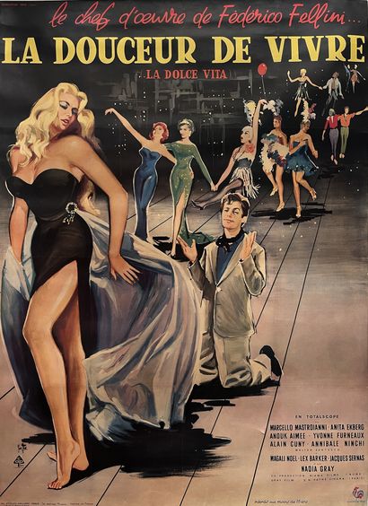 null LA DOUCEUR DE VIVRE / 
LA DOLCE VITA Federico Fellini. 1960.
120 x 160 cm. Affiche...