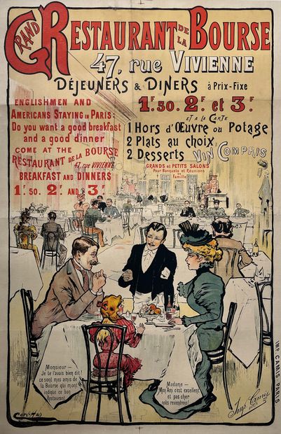 null CARL-HAP (Karl Happel dit)
Grand Restaurant de la Bourse. Circa 1900. Affiche...