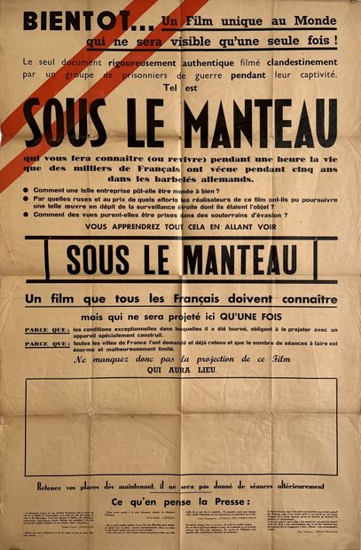 null SOUS LE MANTEAU 1945.
80 x 120 cm et 64 x 100 cm. Affiches françaises. E. Sagot....