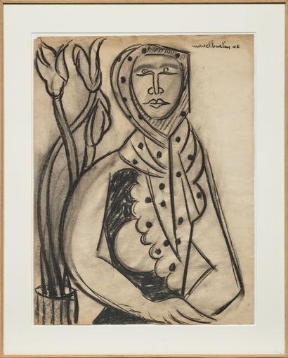 Marcel BURTIN (1902-1979) Femme au foulard, 1946
Fusain sur papier
Signé et daté...