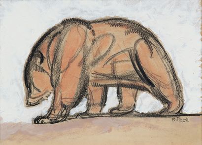 Paul JOUVE (1878-1973) Walking Bear, circa 1928
Grease pencil, oil and watercolor...