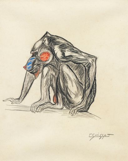 GASTON SUISSE (1896-1988) Cynocéphale, Mandrill, vers 1935
Pastel et crayon gras
Signé...