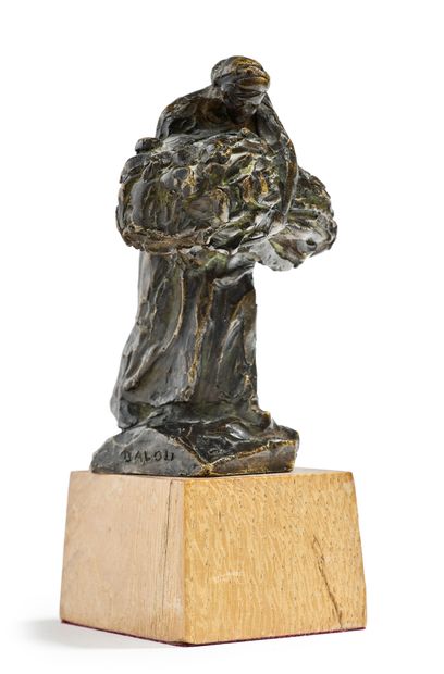 Aimé Jules DALOU (1832-1902) La Porteuse Sculpture en bronze à patine brune, socle...