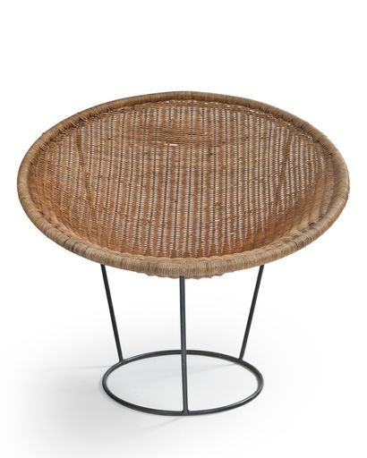 Joseph-André MOTTE (1925-2013) Armchair model " Catherine " seat in woven rattan,...