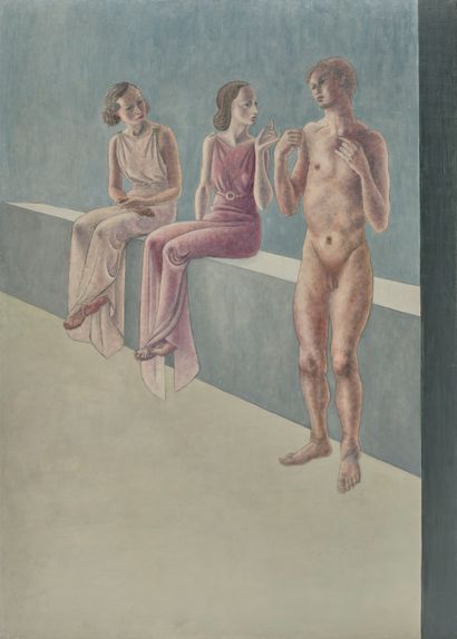 MARC DU PLANTIER (1901-1975) Deux femmes habillées et un homme nu Technique mixte...