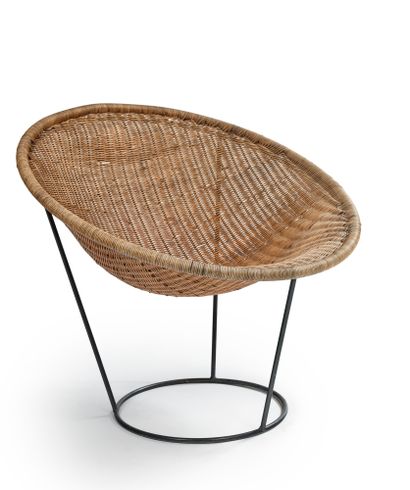 Joseph-André MOTTE (1925-2013) Armchair model " Catherine " seat in woven rattan,...
