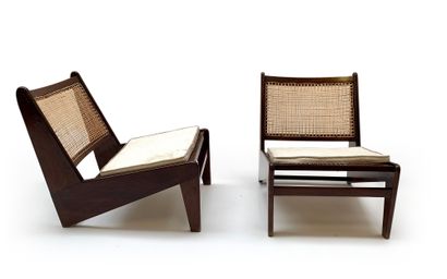 Pierre Jeanneret (1896-1967) Rare pair of teak armchairs model " PJ010704 " also...