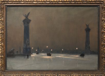 Herman Heijenbrock (1871-1948) Le pont Alexandre III dans la nuit Pastel sur papier...