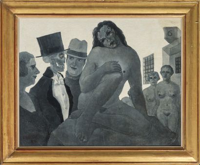 Henri GESTHAZ (XXème) Allégorie de la mort en tenue de gala, 1939 Huile sur toile...