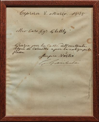 GARRIBALDI Guiseppe : Lettre autographe signée et datée du 8 mars 1878. Il remercie...