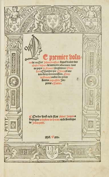 FROISSART Jehan : 编年史。
4卷装订在一个全乳白色的牛皮纸内卷中，光滑的书脊，有部分褪色的墨水 "Froissart"。
1530年，由Jehan...