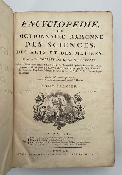 DIDEROT ET D'ALEMBERT : Encyclopédie ou dictionnaire raisonné des sciences, des arts...