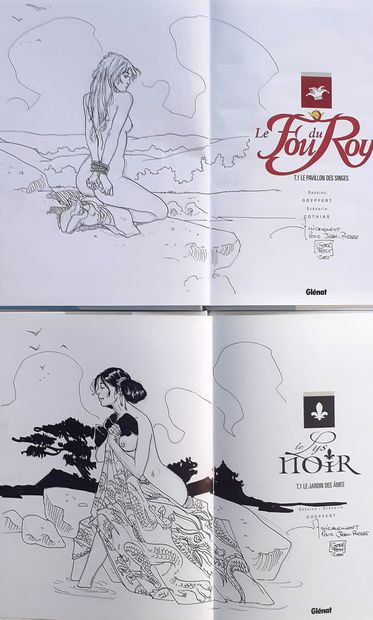 GOEPFERT * Set of 2 dedications :
Le lys noir 1 et le Fou du Roy 1 decorated with...
