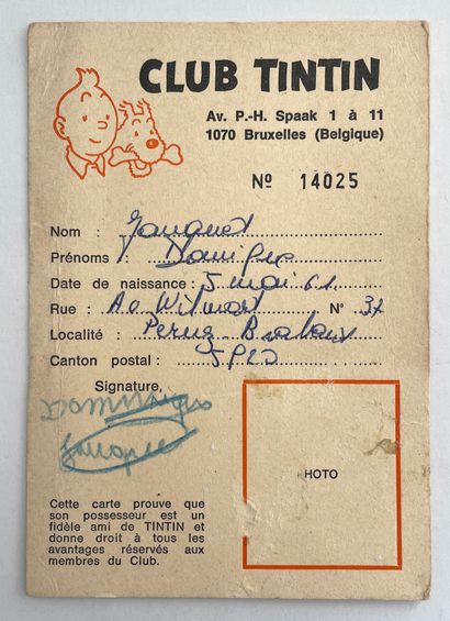 Tintin - Club card : membership card of the...