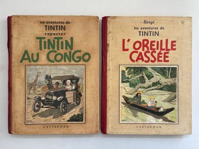 null Tintin N&B - Ensemble de 2 albums : Congo (A3), Oreille cassée (A15). Etat moyen...