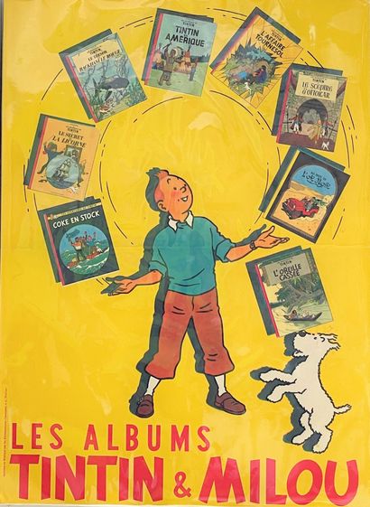 null Tintin poster : Superb publicity representing Tintin juggling with his albums,...