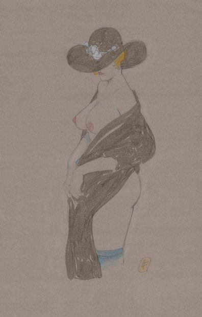 Leone FROLLO (1931-2018) * Mona Street
Graphite and colored pencil on tinted paper.
Monogrammed...
