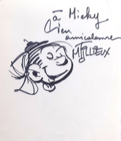 TILLIEUX * Dédicace : Dessin sur feuille représentant Ernestine, réalisé en 1973...