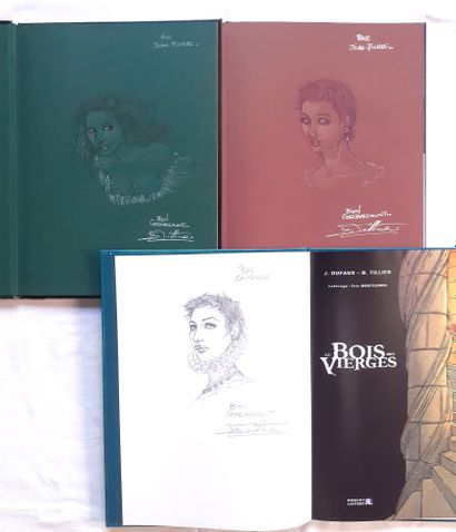 TILLIER * Set of 3 dedications : Le bois des vierges 1, 2, 3. Original editions decorated...