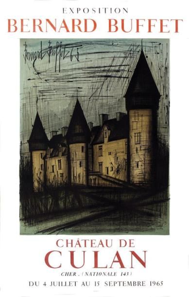 BUFFET BERNARD Château de Culan 1965 - Mourlot Aff. Entoilée. B.E. B + 97 x 64 c...